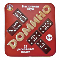 Деревянная игра «Домино» 28 фишек (жестяная коробочка)