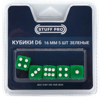 Набор кубиков STUFF-PRO d6 (зеленые) 16 мм 5 шт. (SPD97)